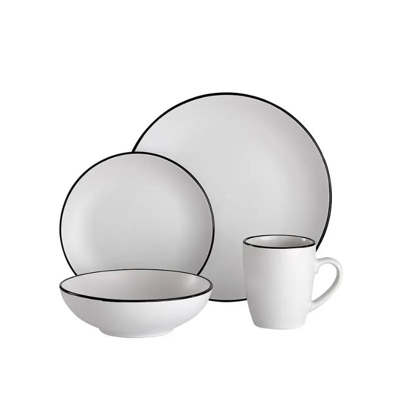 [L61076] Temper 16-Delers Servisesett (hvit med sort)