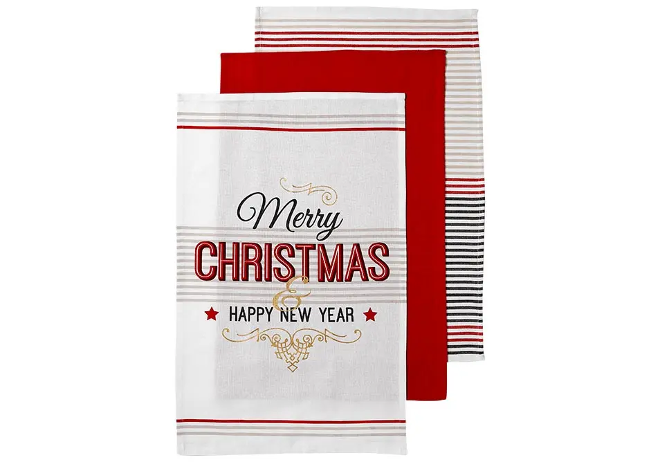 [LA73556] Merry Christmas Kitchen Towels, Red 3pcs